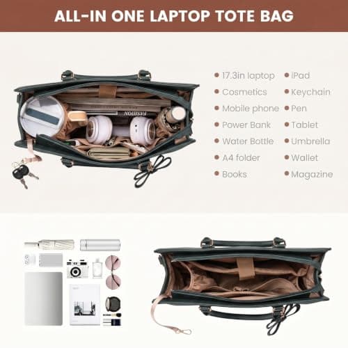 LOVEVOOK Laptop Handbags for Women, 17.3 Inch Ladies Work Bags Large Tote Bags with Compartments, PU Leather Womens Handbag Shoulder Bag for Office School Teacher Shopping Business — view 4