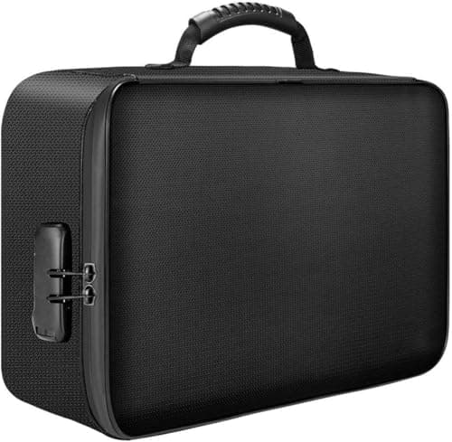HMifjUM Fireproof Document Box, Waterproof File Organiser Box, Safe Portable Home Fire Lockable Storage Boxes, Collapsible Travel Document Holder, File Storage Boxs with Inserts Bags and Zipper (BK)