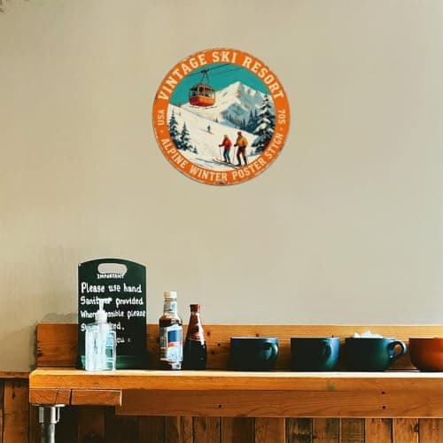 Retro 70s Ski Resort Alpine Winter Travel Poster Metal Tin Sign Plaque — view 5