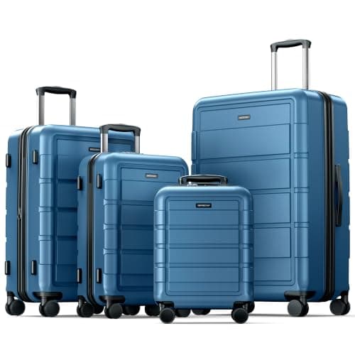 SHOWKOO Luggage Set 4 Piece Hardshell PC Expandable Suitcase, Navy Blue