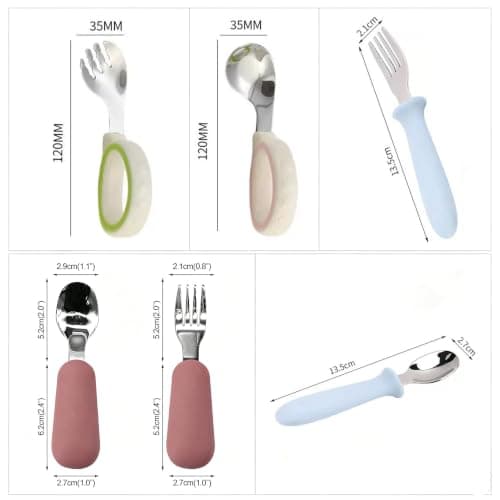 Voraytech 7 Pack Toddler Stainless Steel Utensils, Kids Silverware Set with Silicone Handle, Children Safe Spoons and Forks, Food-Grade Silicone with Storage Case - Dishwasher Safe — view 2