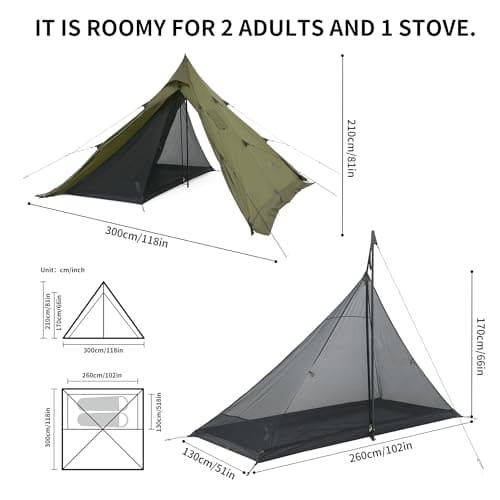 Naturehike Pyramid Teepee Tent Fire-Retardant Ridge Tent 4 Person Camping Tent with Stove Jack Waterproof Windproof Easy Assembly Indian Tent for Outdoors Camping Families — view 2