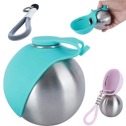 Stainless Steel/Plastic Hydropaw Bottle, Portable Dog Water Bottle with Foldable Silicone Bowl, Feeding & Watering Supplies for Dogs, Dog Bottle for Walks and Travel (Blue, Stainless Steel)