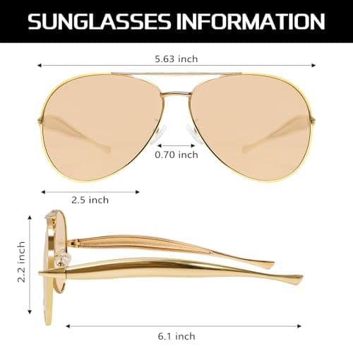 GUVIVI Retro Gold Pilot Sunglasses for Women Men 70s Metal Sun Glasses — view 6