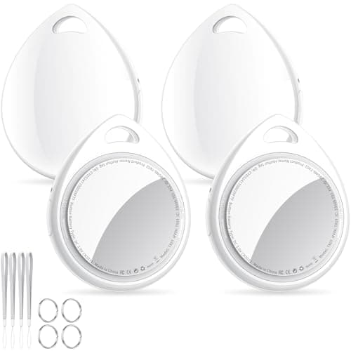 QCOQ® Air Tracker Tags-4 Pack White, Smart Bluetooth Tags Compatible with Apple Find My (iOS Only), Item Locator with Keychain/Lanyard for Keys/Luggages/Wallets/Suitcases, Up to 100dB