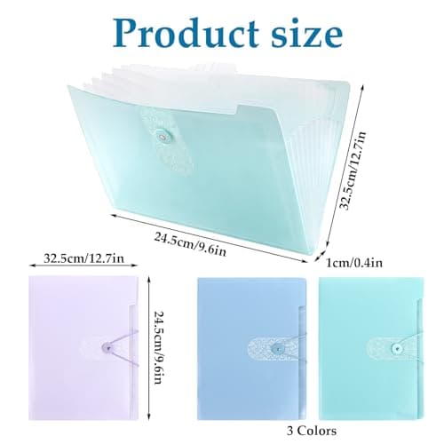 ASelected A4 Expanding File Organiser, 3 Pcs Large Capacity Poly Pockets Document Organiser, 12 Compartment Expandable Document Bag for Office, Business Trip, Home — view 2