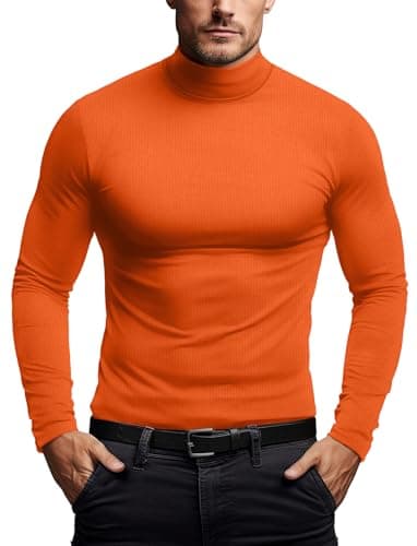 Zengjo Mens Thermal Base Layer Mock Neck Top(Orange,L) — view 2