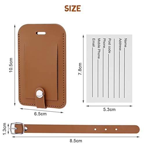 Flintronic 2 Pcs Luggage Tags, Leather Baggage Labels, Suitcase Name ID Card Tag Set, Leather Tags Travel Handbag Accessories for Preventing Loss of Bags(Brown) — view 2