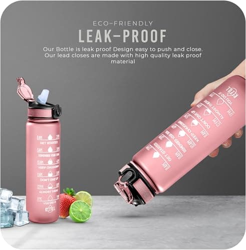 Roe Tenpo Sports Water Bottle with Straw and Time Marking, and 32OZ Capacity - Motivational and Eco-Friendly BPA-Free Bottle for Running, Gym, Yoga, Outdoors, and Camping (Style-1, Pink) — view 4
