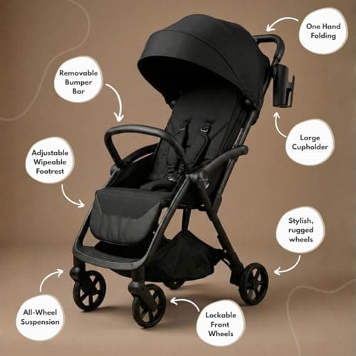 Venture Avio Stroller – Lightweight Compact Pushchair for Toddlers up to 4 Years – Travel Baby Stroller with Raincover, Cup Holder, Large Basket (Black) — view 2