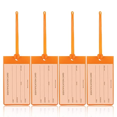 4 Pack Luggage Tags for Suitcases AUERVO Orange Flexible Durable Silicone Baggage Plastic Name Tags Travel ID Identification Labels for Backpack Bag Travel