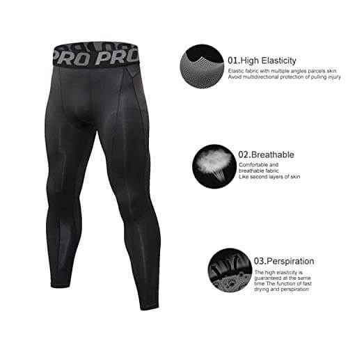 LANBAOSI Men's Gym Running Base Layer Top and Leggings Set Long Sleeve Compression Shirt Tights Thermal Underwear Suit, Black Line, M — view 3