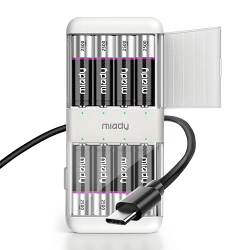Miady 8 Pack Rechargeable AA Batteries Lithium with Charger