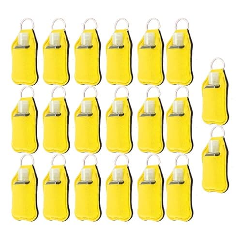 Omquot 20 Pcs Refillable Leak Proof Squeeze Bottle Keychain for Travel Camping with Neoprene Pouches, Yellow, #813