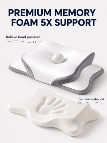 Memory Foam Pillow for Neck Support and Relief, Ergonomic Pillow Cervical Design with Dual Height Options, Comfortable Neck Pillow for Side, Back and Stomach Sleepers, Cooling Removable Cover（White） — view 5