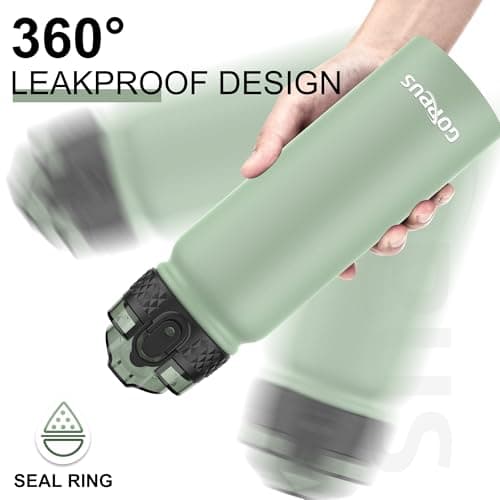 GOPPUS 600ml/20oz Stainless Water Bottle with Straw Double Wall Insulated Bottles with Strap One Hand Open Vacuum Thermal Flask with Flip Top Lid Leakproof Keep Cold Drinks BPA Free (Sage Green) — view 3