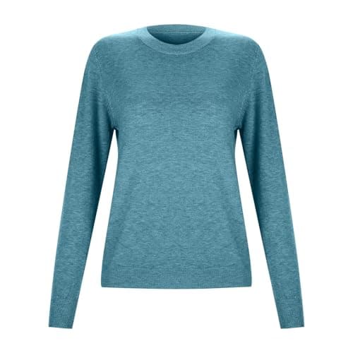 Women's Wool Blend Crewneck Pullover Sweater Long Sleeve Thermal Base Layer Top for Travel and Hiking (Sky Blue, S) — view 4