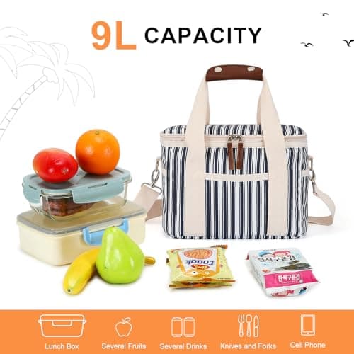 Nanxson 9L/15L/29L Large Insulated Lunch Bag for Women Adult Reusable Leakproof Picnic Lunch Box Freezable Cooler Tote Bag (9L,C-Navy Stripe) — view 4