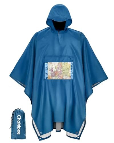 Chakipee Rain Waterproof Poncho Adult Reusable Rain Cape Lightweight with Transparent Pocket, Packable Poncho Multi-Purpose for Travel, Hiking, Camping, Festival Blue — view 2