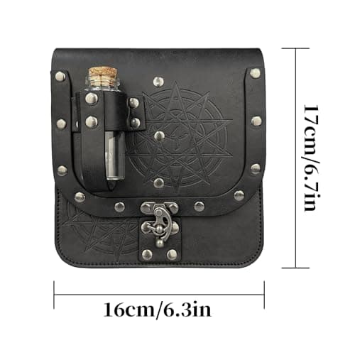 HiiFeuer Medieval Alchemy Faux Leather Belt Bag with Cork Potion Vials, Fantasy Wizard Waist Pouch Side Pack for Halloween (Black C) — view 6