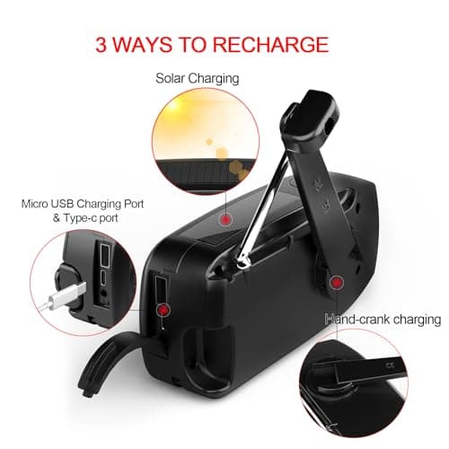 2000mAh Wind Up Solar Radio, Emergency Crank Weather AM/FM, Type-C — view 3
