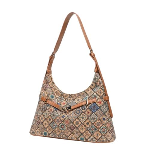 JZ Lightweight Cork Organizer Shoulder Bag For Women with Adjustable Strap - B