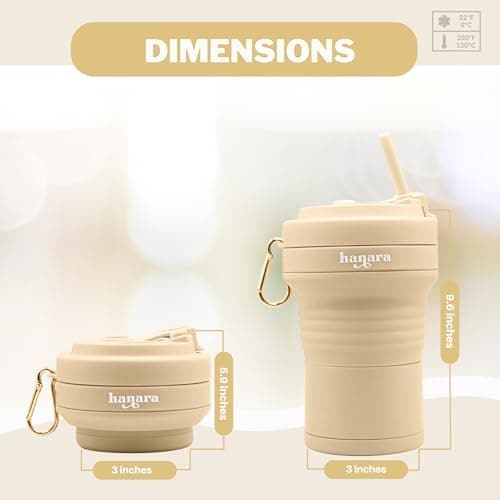 HANARA Collapsible Cup with Reusable Straw – 18 Oz (550 Ml), Portable Travel Mug, BPA-Free, Leak-Proof, Microwave & Dishwasher Safe, Multi-Purpose for Hot & Cold Drinks – Beige — view 4