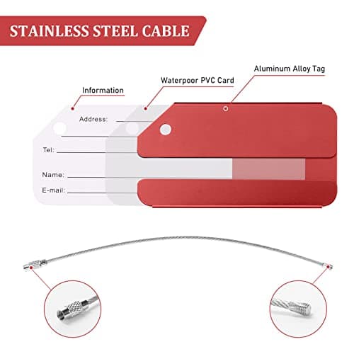 Luggage Tags, 2Pcs Aluminum Alloy Baggage Labels, Suitcase ID Tag Set, Handbag Tag Labels Travel Accessories for Checked Luggage, Hand Luggage and Handbags - Red — view 4