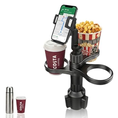 Car Cup Holder Expander, Adjustable Cup Holder for Cars, Universal Car Cup Holder with Phone Mount & Stable Expandable Base, Cup Holder Expander for Most Vehicle Water Bottles Coffee Cups (Black)