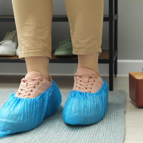 100 Pack Shoe Covers Disposable Overshoes Plastic Shoe Covers Waterproof Boot Covers Shoes Covers Disposable Foot Covers Disposable Shoe Protectors Covers for Home Offices Blue — view 5