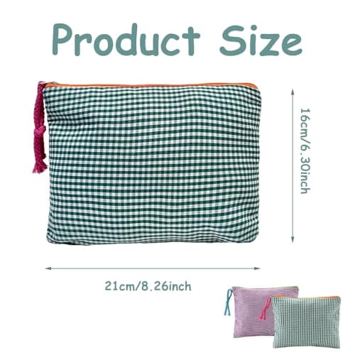 DYSWTUE 2 PCS Makeup Bag, Contrasting Color Zipper Small Plaid Cosmetic Bag, Portable Miscellaneous Storage, for Storing Change, Cosmetics, Skin Care Products, student stationery and Small Travel Item — view 2