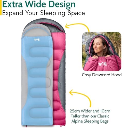 Trail Alpine 400 XL Sleeping Bag with Hood, 230cm x 100cm, Pink — view 2