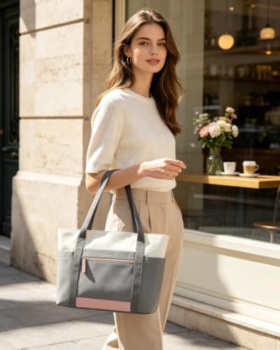 ECOHUB Large Tote Bags for Women, Lightweight Laptop Work Bag with Zipper — view 2