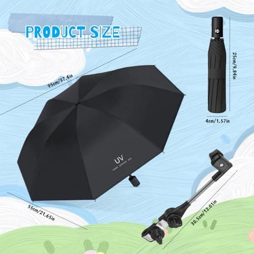 pram Parasol，pram Umbrella with 50+ UV Protection,Pushchair Parasol Equipped with a Multi-Functional Stand,Fully Automatic Umbrella,Suitable for Various Types of Baby Strollers — view 2