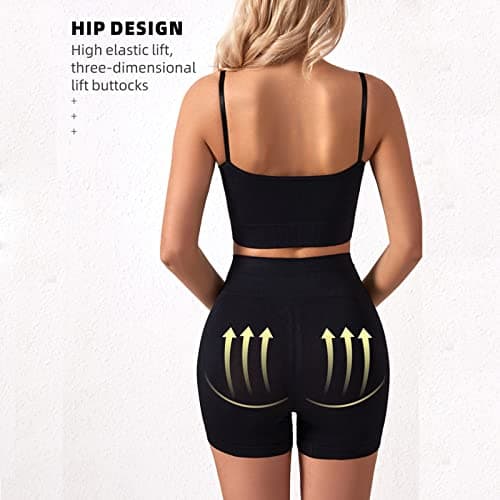 Generisch Sports Set Women's Yoga Outfit Set Women's Training Sets Tank Top 2 Pieces Seamless High Waist Fitness Outfit Yoga Shorts Sets, black, M — view 2