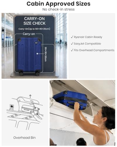 Kono Cabin Suitcase ABS Lightweight Hard Shell Carry on Luggage (Navy) — view 3