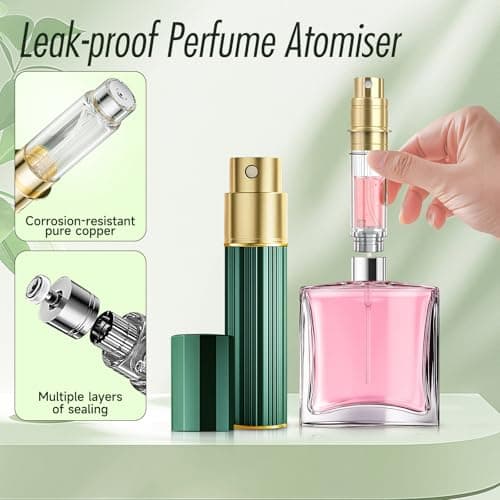 Perfume Atomiser, 5ml Perfume Travel Bottle, Refillable Perfume Bottle Mini Atomiser Spray Perfume Dispenser Refill Bottle fits Purse Handbag Pocket Luggage for Women and Men (Green) — view 3