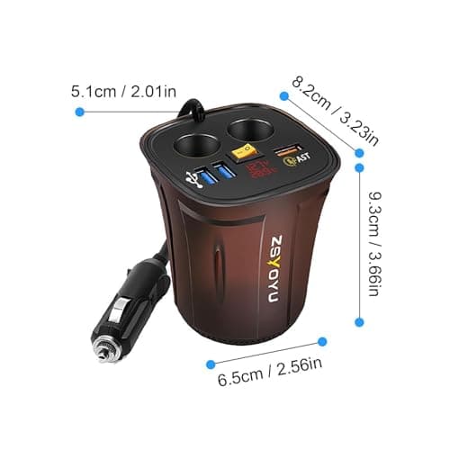 Multi-Port Car Charger - Fast Charging Adapter, Multi-port USB, Digital Display Screen | Car Inverter Charger, Convenient Cup Holder Accessory, For Phones Tablets Electronics Vehicle Travel Device — view 6
