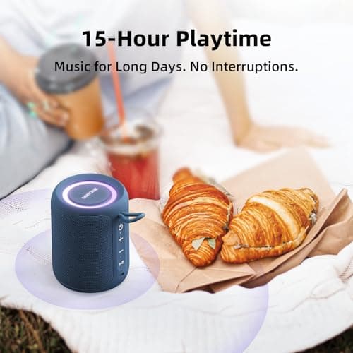 MIATONE Rush Pro Bluetooth Speaker, IPX7 Waterproof, 20W Deep Bass, 360° Sound, Switchable LED Light, TWS Compatible, Built-in Microphone, Bluetooth 5.4, Bath, PC, Festival Gifts for Man (Blue) — view 3