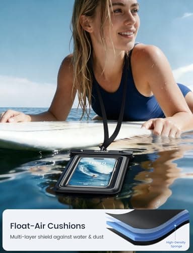 Lamicall Floating Waterproof Phone Pouch – [Buoyant Sponge Padding] IP68 Underwater Phone Case, Swimming Dry Bag with Lanyard, Secure Lock, HD Touch Screen, Universal up to 7.5" - 2 Pack — view 2