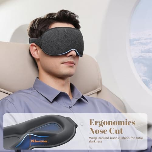 Vynix 100% Blackout Eye Mask for Sleeping - 3D Deep Contoured Sleep Mask for Men Women - Soft Comfortable Sleeping Mask - Adjustable Eyemask Black Out Night Masks for Travel Nap Yoga - Grey — view 4