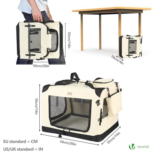 VOUNOT Pet Carrier Bag Portable Foldable Dog Cat Travel Carrier Bag, 3 Entry Doors, Breathable Mesh and Padded Handles, S Beige — view 4