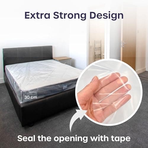 Single Heavy Duty Mattress Cover for Moving - 2 Pack Reusable Waterproof Mattress Bags for Moving, Storage and Protect Beds from Stain, Dust, and Pest Damage - 225 x 120 x 30cm Mattress Bag (92.5gsm) — view 4