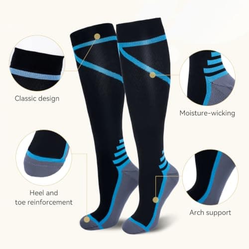 Compression Socks fo Men & Women 6 Pairs 15-20 mmHg Travel Flight Socks — view 4