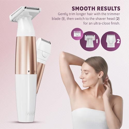 Wahl Ladies Trim And Shave Bikini Trimmer, Two Attachment Heads, Longer Hair Trimmer, Short Hair Shaver, Gentle & Safe Shaving, Battery Powered, Travel Sized, Discreet & Easy To Clean, Washable Blades — view 3