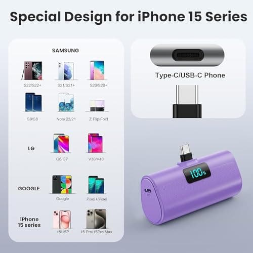 Power Bank Portable Charger for iPhone, Upgraded 5200mAh PD USB C Fast Charging Battery Pack, Ultra-Compact Powerbank Compatible with iPhone 17/16/15 Series, Samsung S25/24 Series, Huawei etc-Purple — view 4