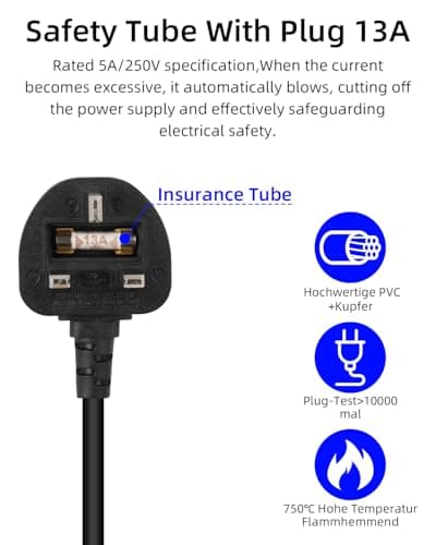 RIIEYOCA 16AWG UK Plug Adapter, 2 Pin to 3 Pin Type G Plug Power Cable-0.6M — view 2