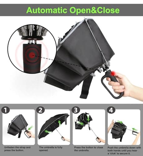 TUMAAOTU Compact Inverted Umbrella with Never Forget Carabiner Handle - Travel Umbrella Windproof Strong, Reverse Umbrellas for wind rain, Auto Open Close, 10 Rib Durable Frame for Women Men (Black) — view 6
