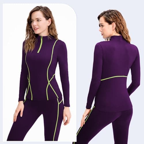 TERODACO Base Layer Women Half Zip Ski Thermal Tops 02513 Purple M — view 2
