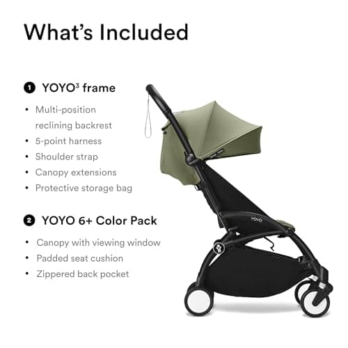 Stokke YOYO3 Stroller from 6 Months - Includes Black Frame/Olive Seat Cushion + Canopy - Folds in & Out in a Flash - Light & Compact - Carry-On Compatible — view 6